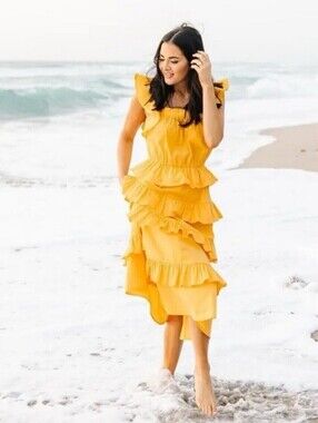 Rachel Parcell - Ruffle Tiered Cotton Poplin Tiered Midi Sundress - 12 NWT